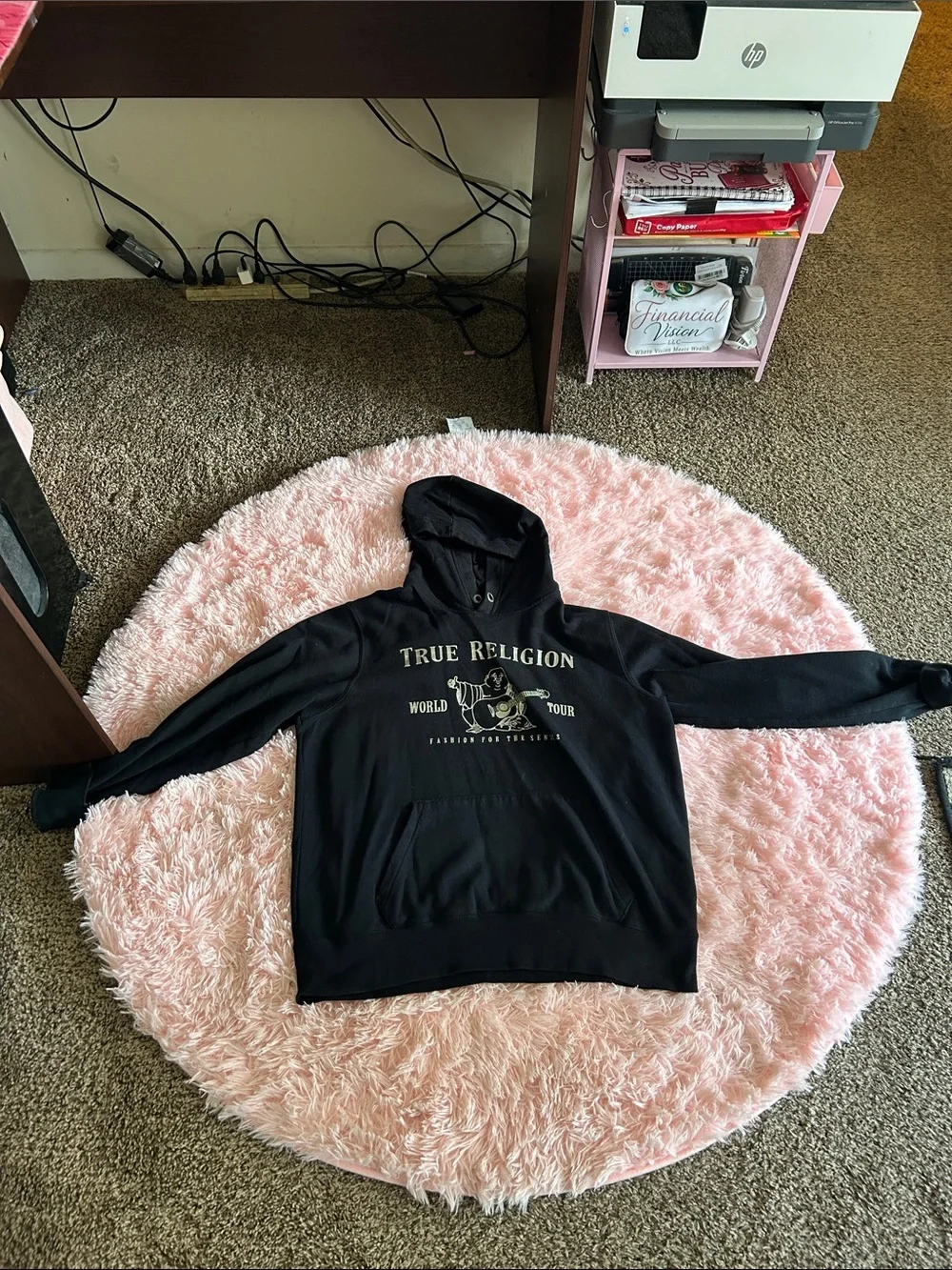 True Religion Black Graphic 'World Tour' Pullover Hoodie